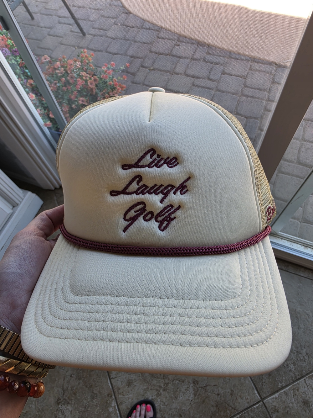 Bad Birdie Live Laugh Golf Cream Trucker Hat